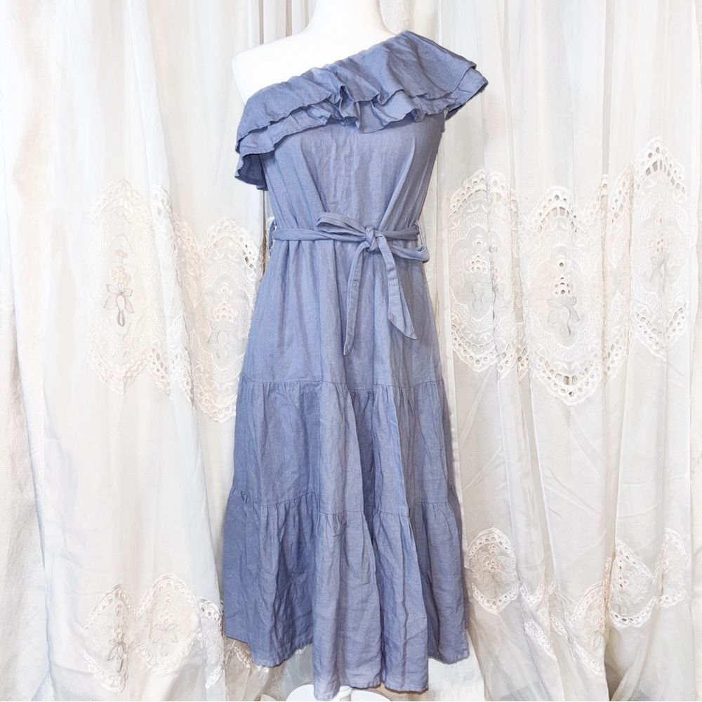 One Shoulder Linen Periwinkle Dress